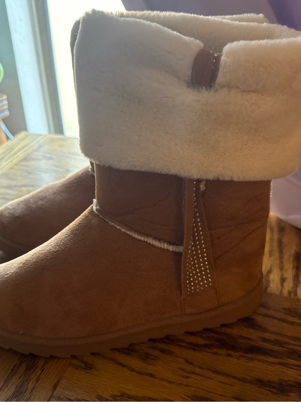Olivia Miller Tan Faux Suede Shearling Cuff Booties